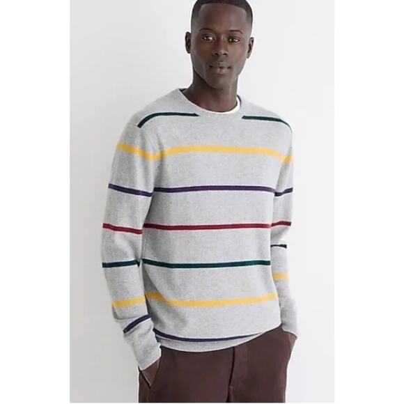 J. Crew Striped Cashmere Pullover Sweater Gray Multi Size Medium